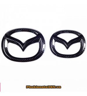 Bộ ốp Logo Carbon trang trí trước sau xe Mazda 3 2014-2019